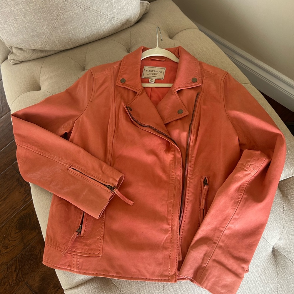 Lucky Brand Bomber Jacket with zipper on sleeves. Worn once